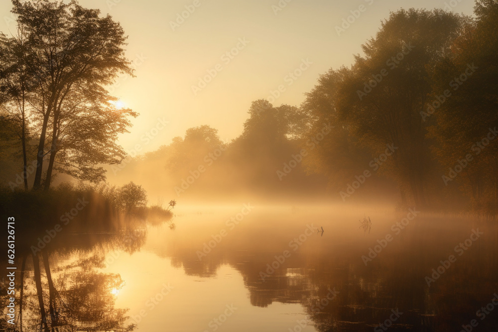 Foggy morning in the lake generative AI