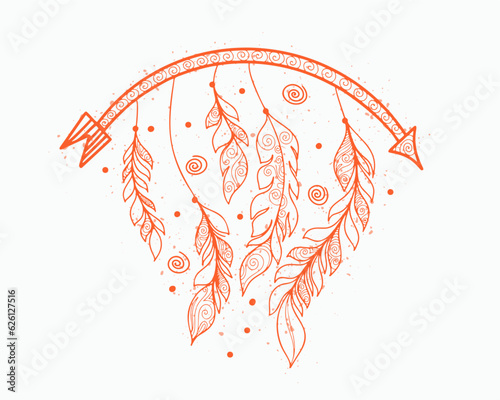 line style boho arrow and feather background for decorative wall art
