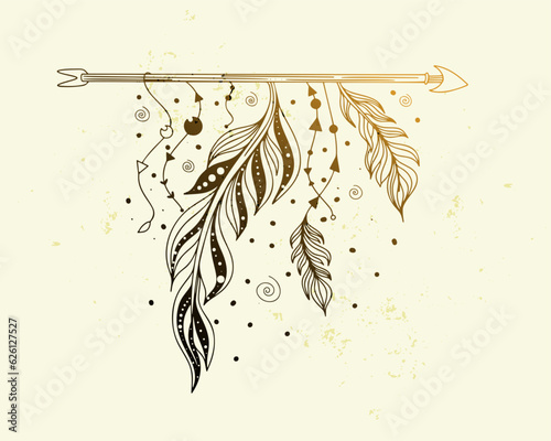 abstract bohemian arrow background for dreamcatcher or magical art design