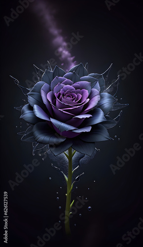 Starry black Rose flower,generative ai photo