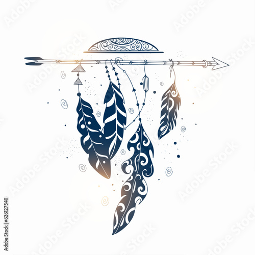 boho feather and arrow background for wall art backdrop