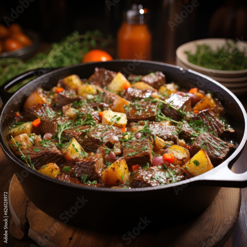 A pot of hearty beef stew
