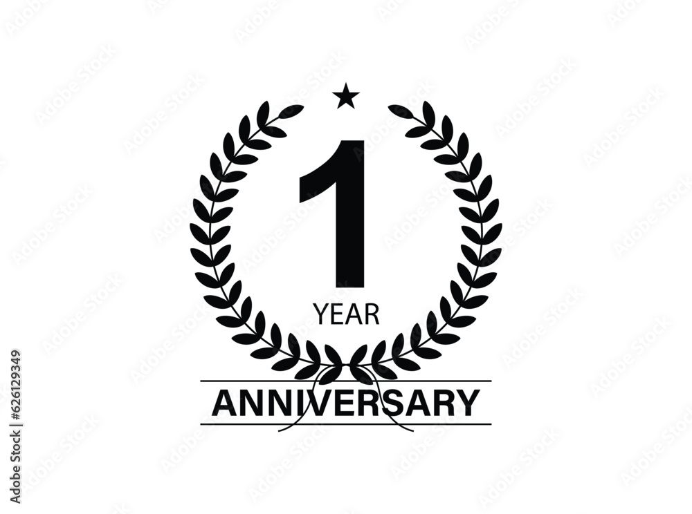 1 years anniversary. Anniversary template design concept, monochrome, design for event ...