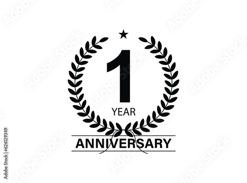 1 years anniversary. Anniversary template design concept, monochrome, design for event, invitation card, greeting card, banner, poster, flyer, book cover and print.