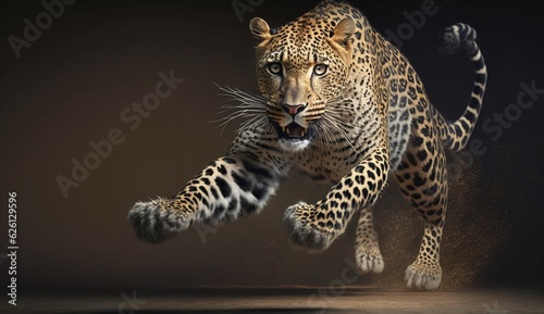 Attacking leopard very realistic with extended claws Ai Generative