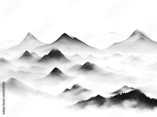  The Beautiful layers of mountains in the fog  with trees
