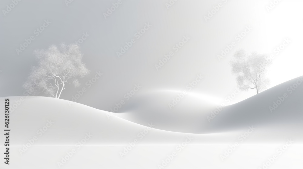 Fototapeta premium White hills with trees and a mocap wall. AI generation 