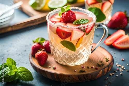 cup of tea with strawberries generated by AI