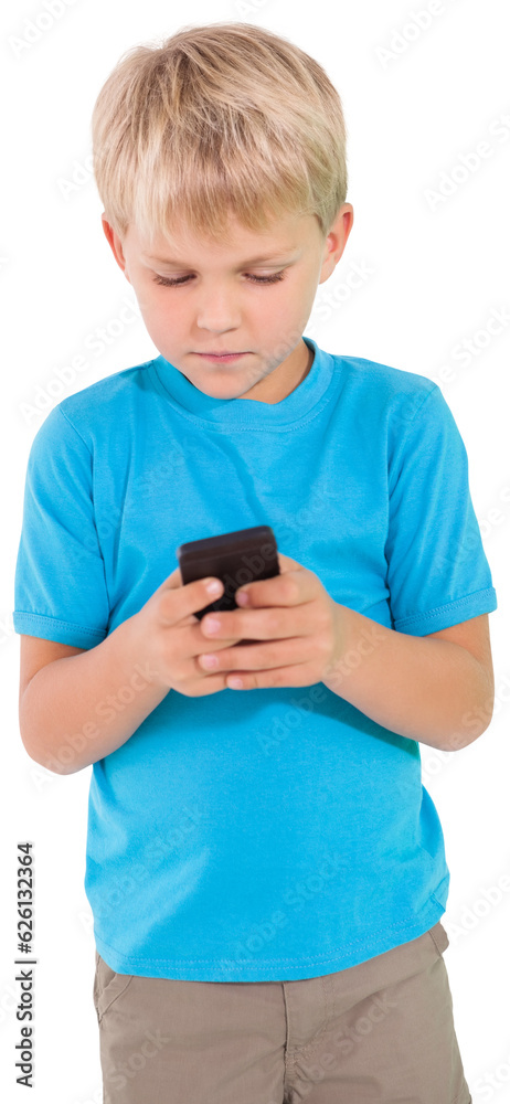 Digital png photo of caucasian boy using smartphone on transparent background Digital png photo of caucasian boy using smartphone on transparent background
