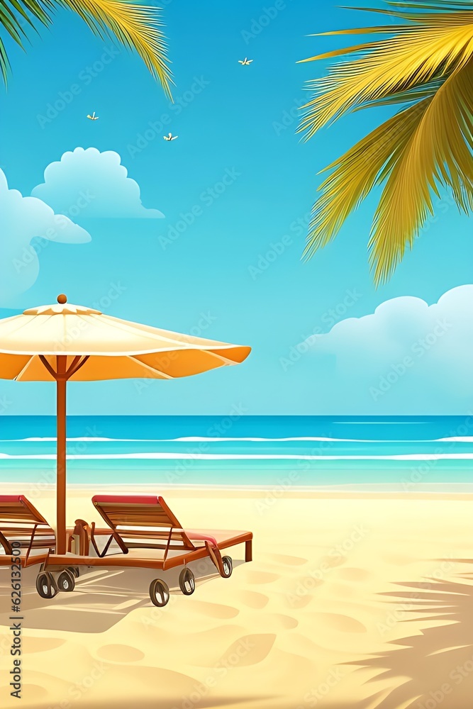 summer, summer, beach, beach, parasol, sea, background, palm tree, Generative AI