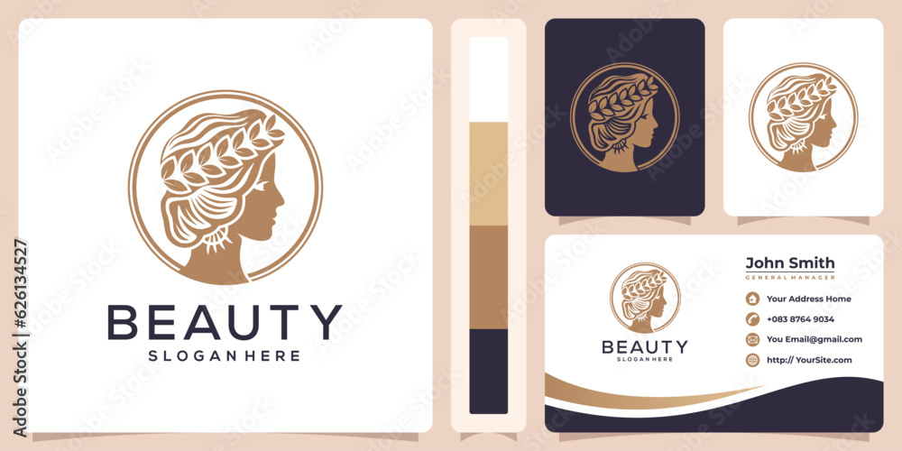 Beauty woman luxury logo with business card