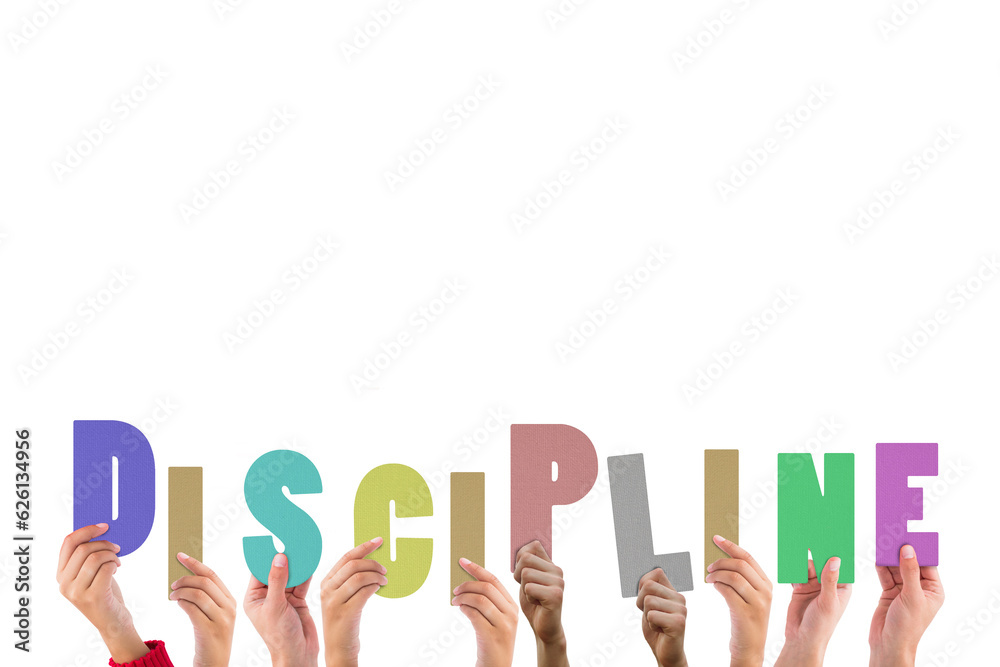 Digital png photo of hands holding discipline text on transparent background Digital png photo of hands holding discipline text on transparent background