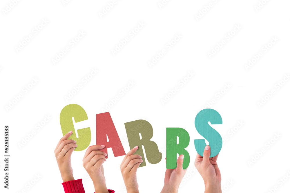 Digital png photo of hands holding carbs text on transparent background Digital png photo of hands holding carbs text on transparent background