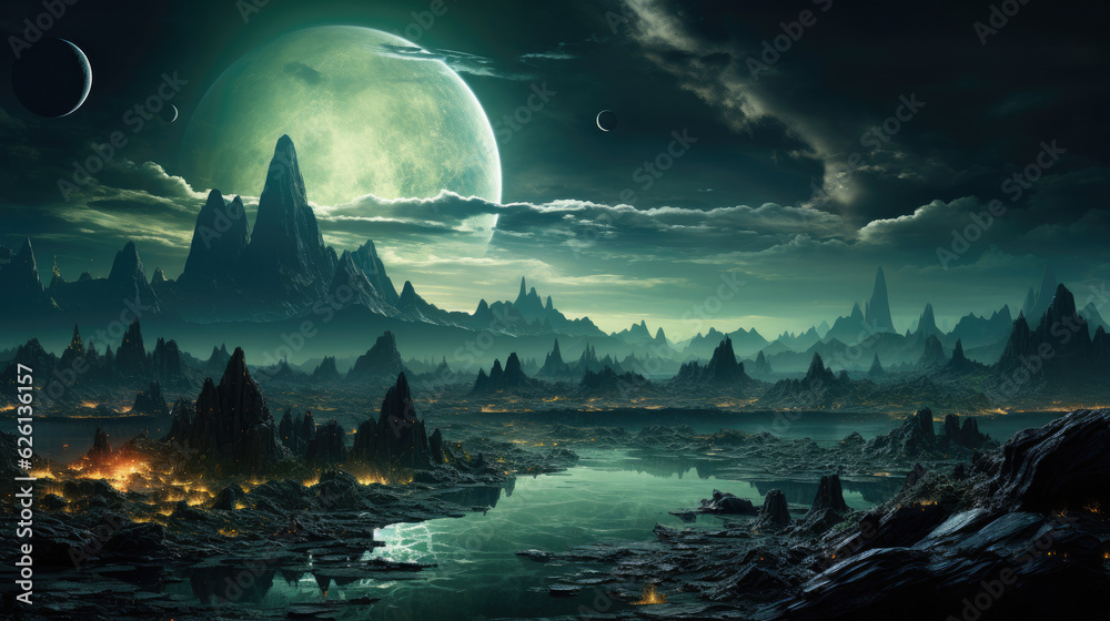 Background Image Presenting An Alien Planet Landscape In The Style Of