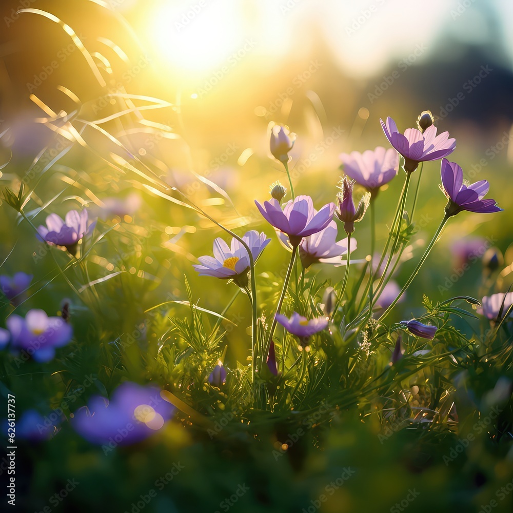 Wildflowers of clover in a meadow nature. Natural summer background with wildflowers of clover in the meadow in the morning sun rays close-up with soft blurred focus.