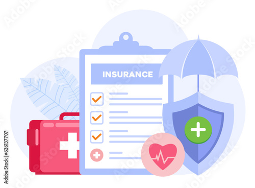 Medical insurance, health insurance, protection concept, umbrella, healthcare, landing page flat illustration vector template banner