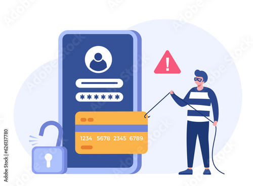 Hacking, phishing, scam and error, protection, cyber crime, internet security, system technology, flat design illustration vector banner and background