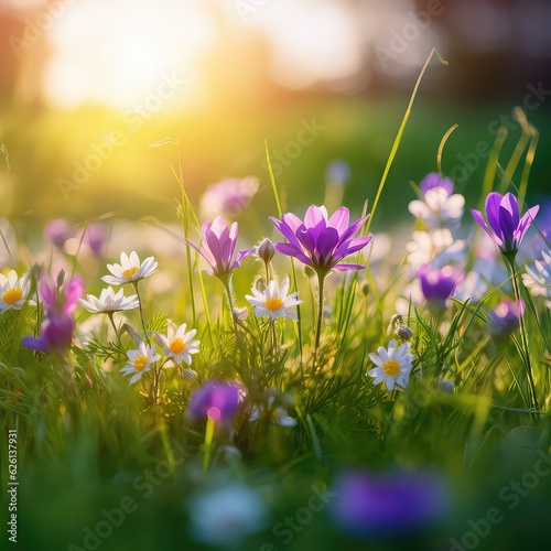 Wildflowers of clover in a meadow nature Fototapet