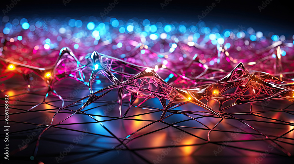 Networked abstract background with hyperconnected network theme in metallic white, electric turquoise, and neon pink. Networked abstract background with hyperconnected network theme in metallic white, electric turquoise, and neon pink.