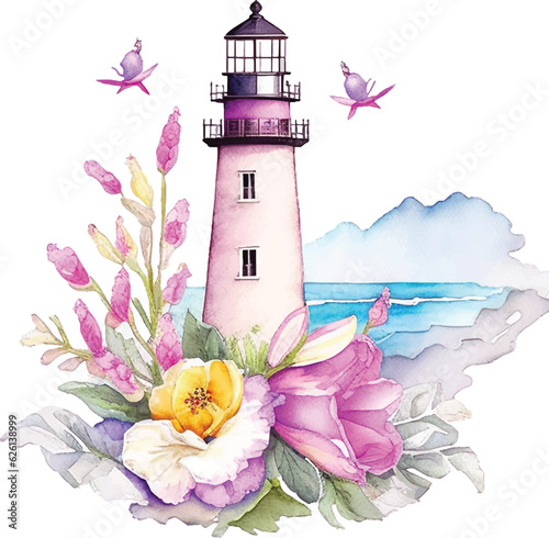 Watercolor Lighthouse Design Vector Illustration