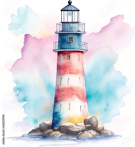 Watercolor Lighthouse Design Vector Illustration