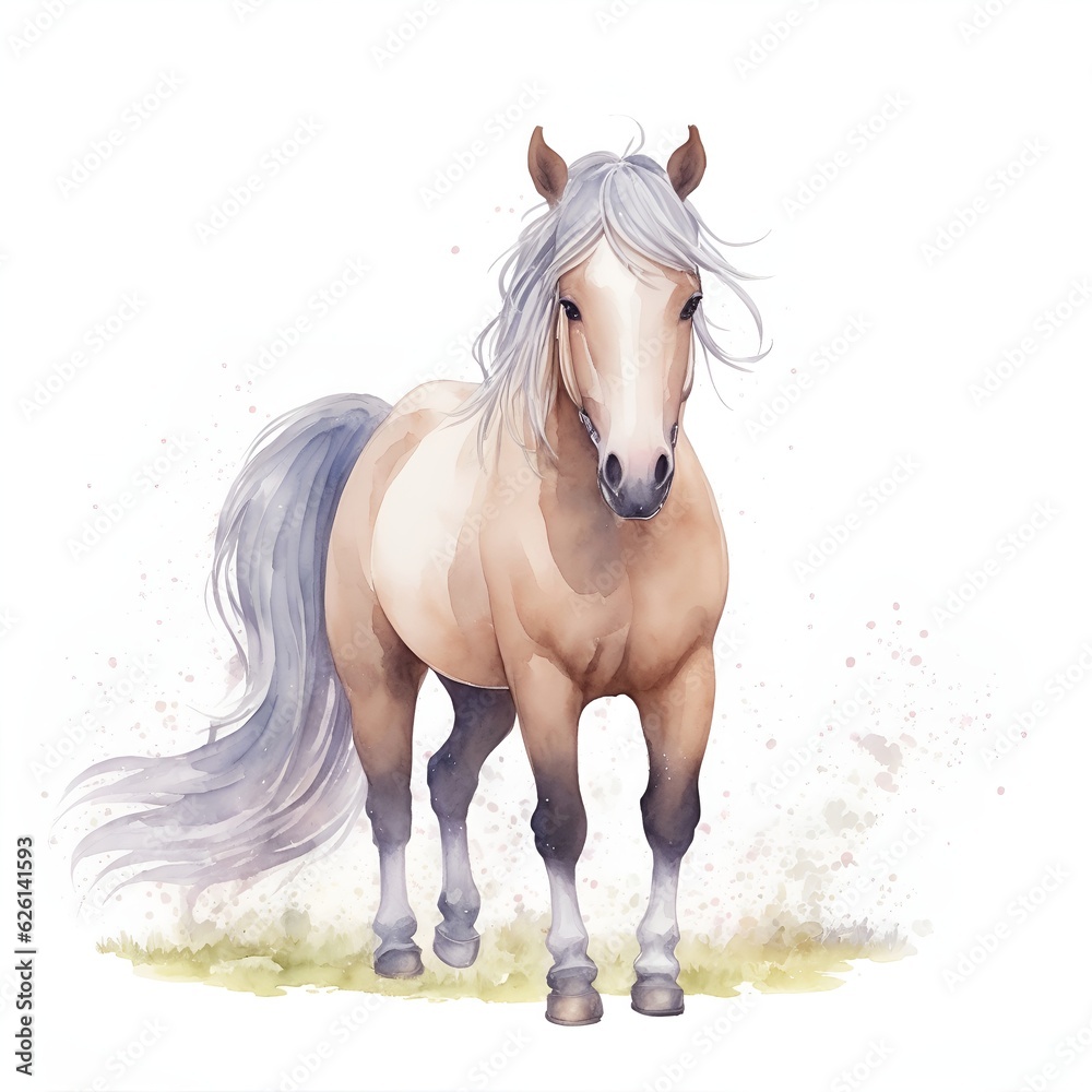 Horse in Chibi style in watercolor style