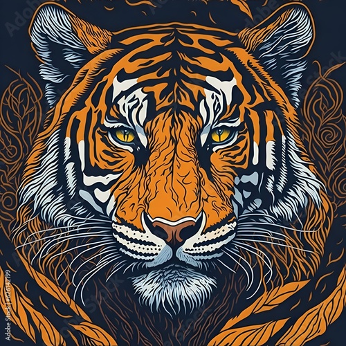 A detailed hand drawn tiger vector illustration