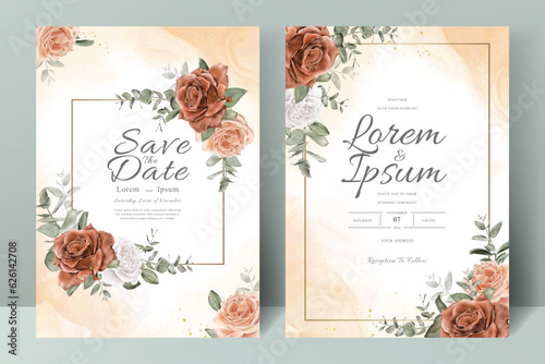 Set of Watercolor Floral Frame Wedding Invitation Template