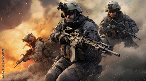 Explosive Action A Photo Realistic Image of Special Forces in Combat AI Generated photo