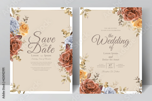 Set of Watercolor Floral Frame Wedding Invitation Template