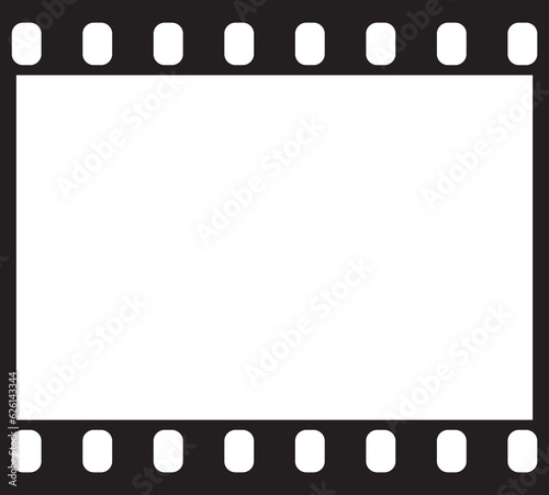Film strip background. Vector illustration of single blank film frame with empty space for text or object inside.Photographic film in form of frame on white background. Copy space.