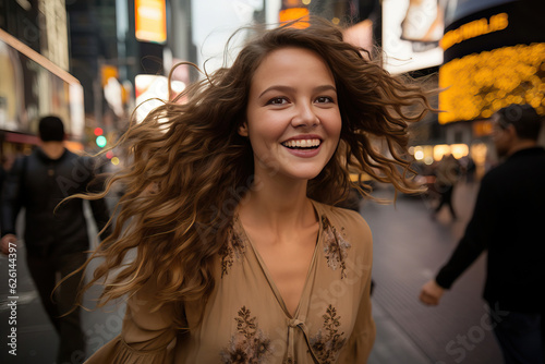 casual young woman happily ...