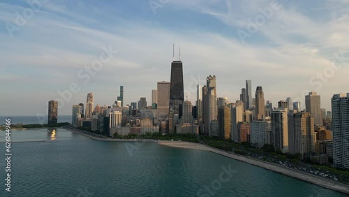 Wallpaper Mural Chicago USA at Sunset, Aerial View of Cityscape Skyline and Central Towers From Michigan Lake, Drone Shot Torontodigital.ca