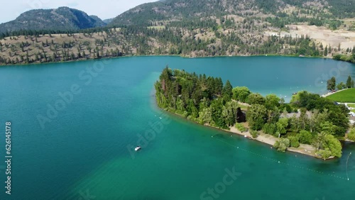 Oyama BC Wide Aerial Shot |  Wood Lake, Kalamalka Lake  | Lakecountry, British Columbia, Canada | Okanagan Landscape | Scenic View  | Panoramic View | Colorful Turquoise Blue Water | Vast Wilderness photo