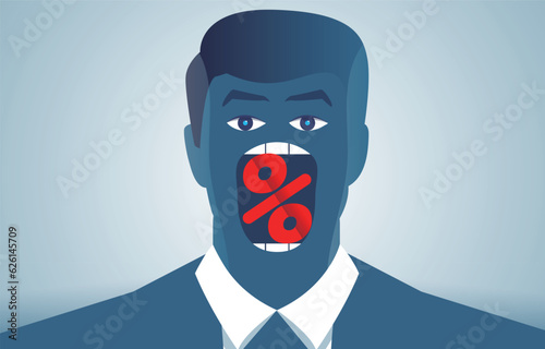 Kickbacks, Percentage Return of Commission or Profit, Business Procurement and Financial Crimes, Businessman's Mouth Eats Percentage Symbols