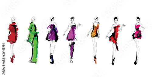 Beautiful young girl in stylish clothes. Fashion woman look. Sale concept. Hand-drawn fashion illustration. Cute girl in fashion clothes
