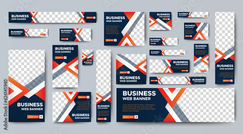 Corporate web banners of standard size with a place for photos. Vertical, horizontal and square template