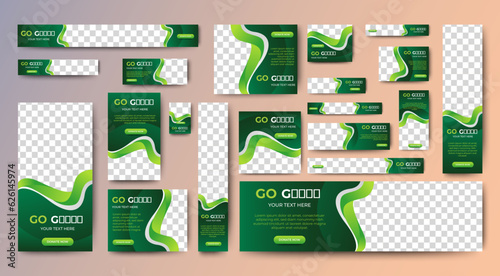 Nature banner design web template Set, Horizontal header web banner. Modern Gradient green cover header background for website design, Social Media Cover ads banner, flyer, invitation card