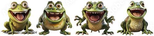 cartoon illustrations of happy creepy frogs with many emotions, on a transparent background, Generative AI © Farantsa