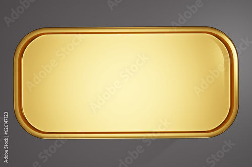 3d illustration. Gold rcangle button with frame .