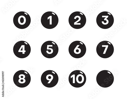 Glossy number icon set circle separate use isolated vector illustration.
