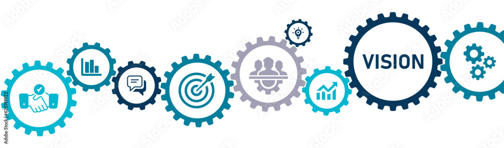 Banner of vision business intelligence and strategy with basic icons of ...