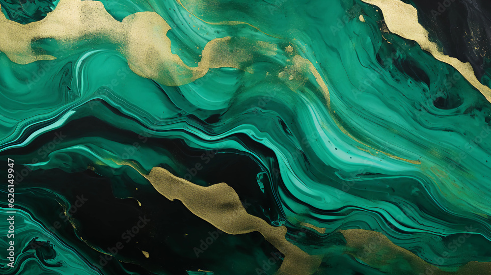Modern green marble with gold texture, Watercolor abstract background, Nordic emerald green and gold for decorative, 3D painted artificial marbled surface, Generated AI.