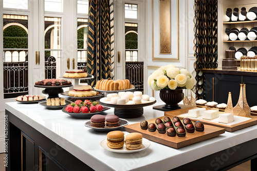 display of pastries inspired by the elegance of French patisserie macarons  flaky croissants  and beautifully crafted tartlets a sense of Parisian charm   Generative AI