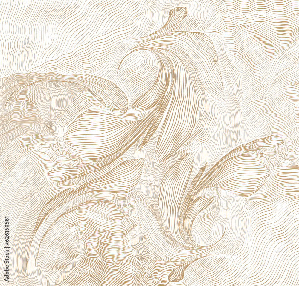 Fototapeta premium Japanese background with gold hand drawn line flower pattern vector. Floral decoration layout design in vintage style. Abstract art template with geometric pattern.