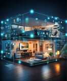 concept of the internet of things with an image of a smart home, featuring various connected devices background. Generate AI