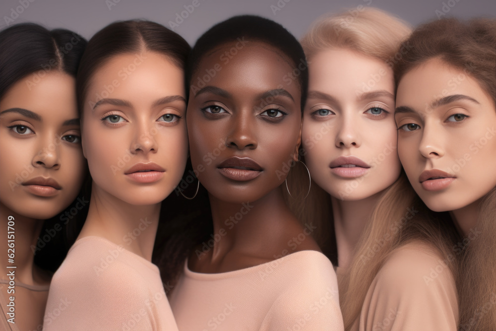 Inclusive Beauty: Diverse Women Embracing Beauty Glamour and Neutral Fashion Campaign Retouched Powerful Generative AI