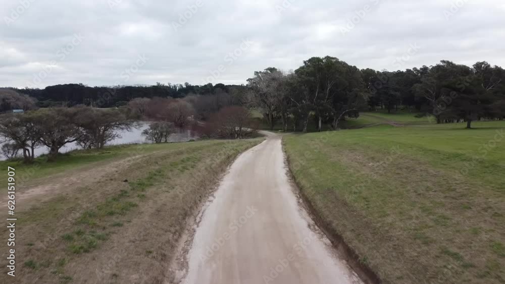 Drone Shot of path near lake Drone Shot of path near lake