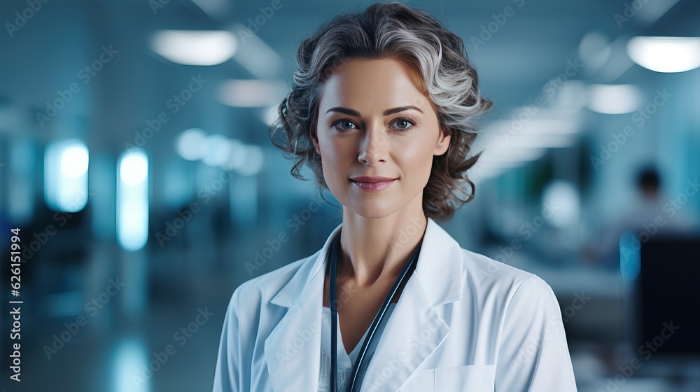 Obraz premium professional female doctor with stethoscope. generative ai.