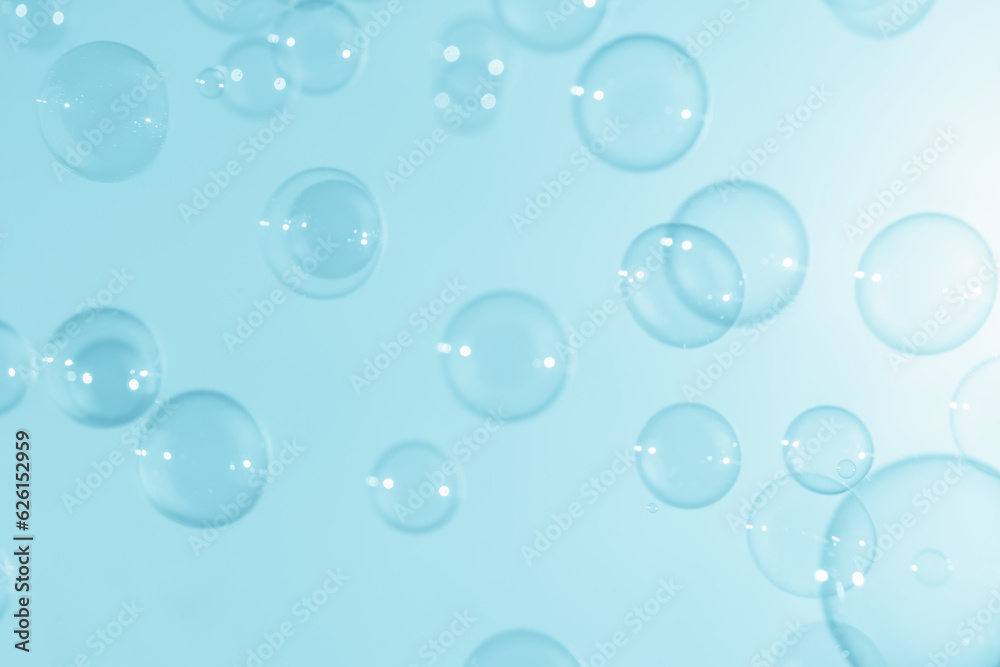 Beautiful Transparent Soap Bubbles Floating in The Air. Abstract Background, Refreshing of Soap Suds Bubbles Water.
